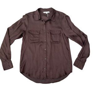 Young Fabulous & Broke Belle Brown Button Down Satin Blouse Top‎ Small
